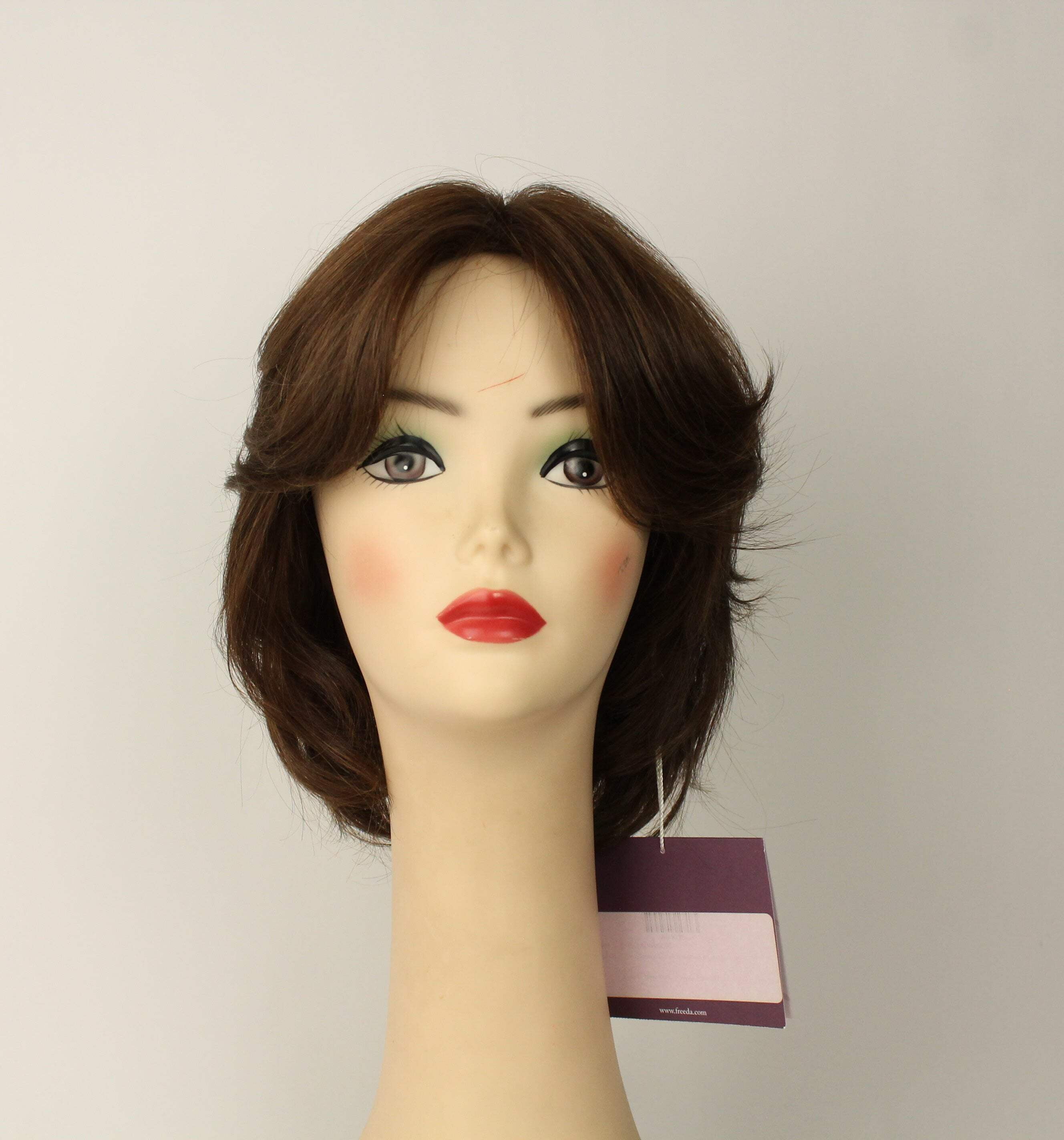 European Human Hair Freeda Wig Olivia 2000 Multi-Directional Skin Top Brown With Reddish Highlights Size M