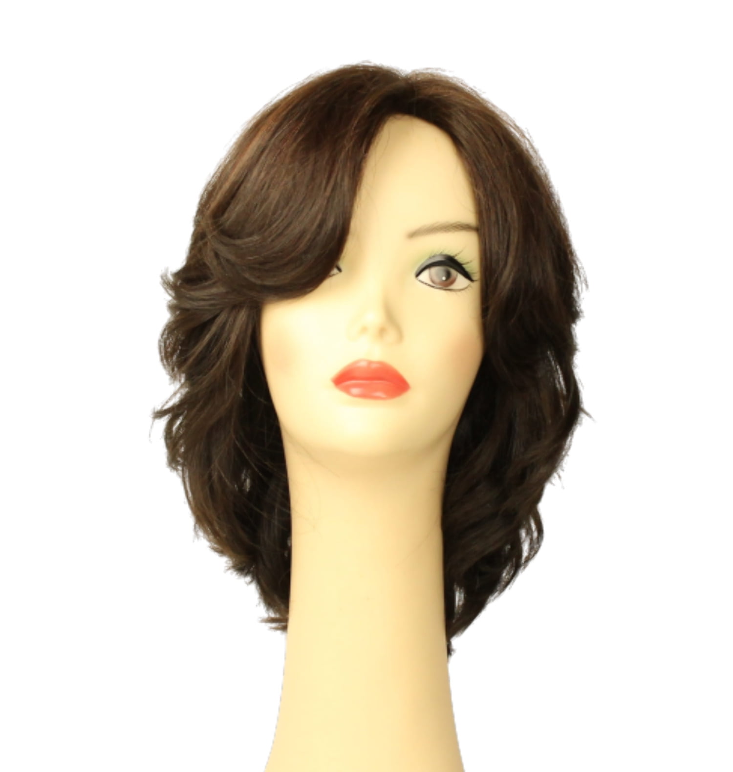 European Human Hair Freeda Wig Olivia Deep Dark Brown With Red Highlights Multi-Directional Skin Top Size M