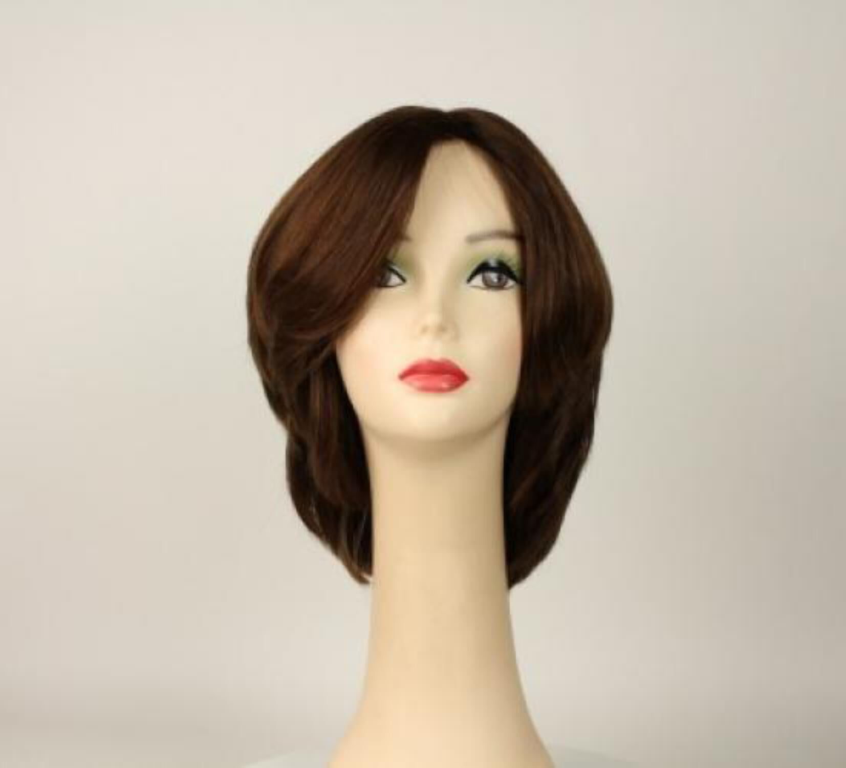 European Human Hair Freeda Wig Regina Brown With Reddish Highlights Multi-Directional Skin Top Size L