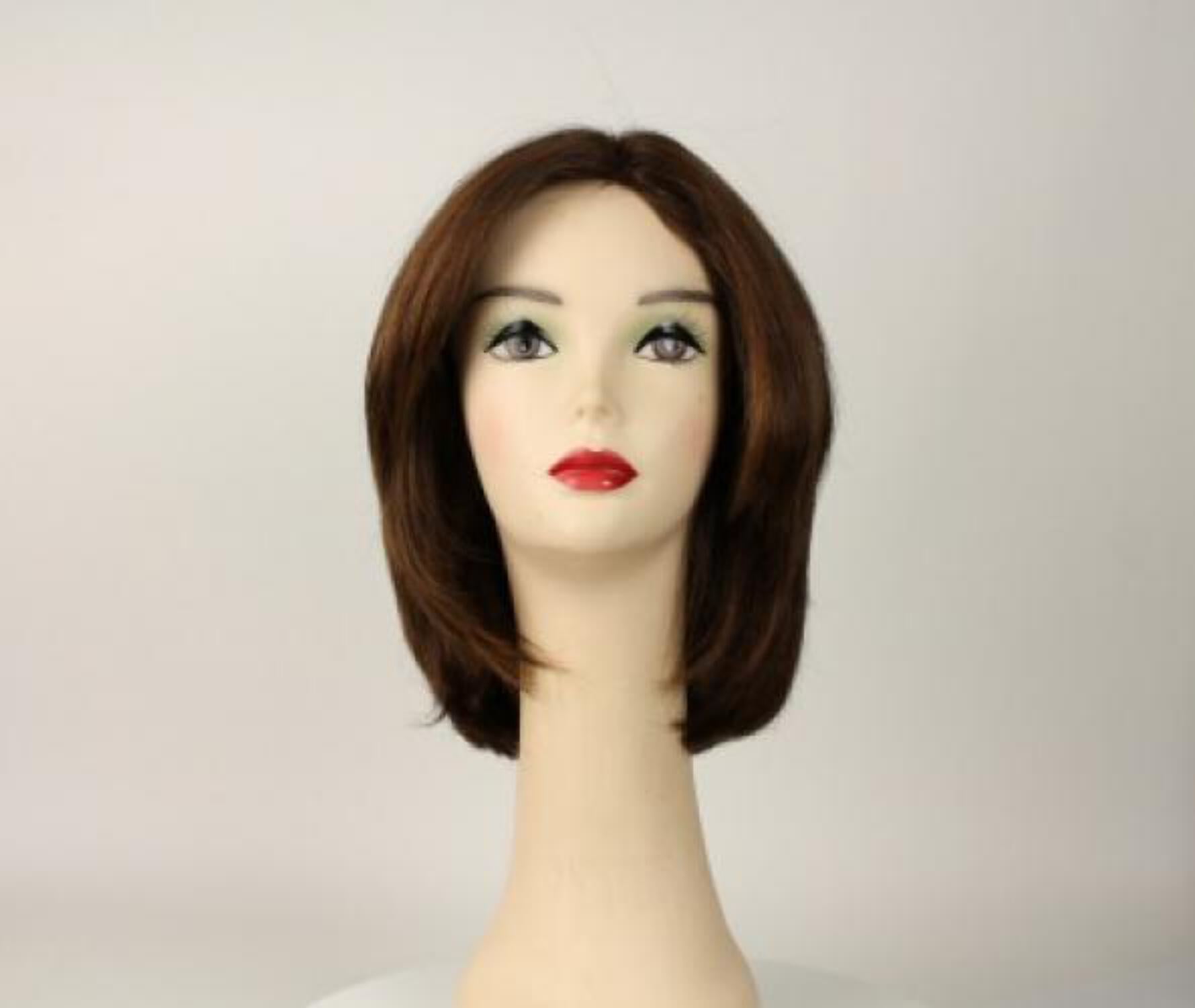 European Human Hair Freeda Wig Regina Brown With Reddish Highlights Multi-Directional Skin Top Size L
