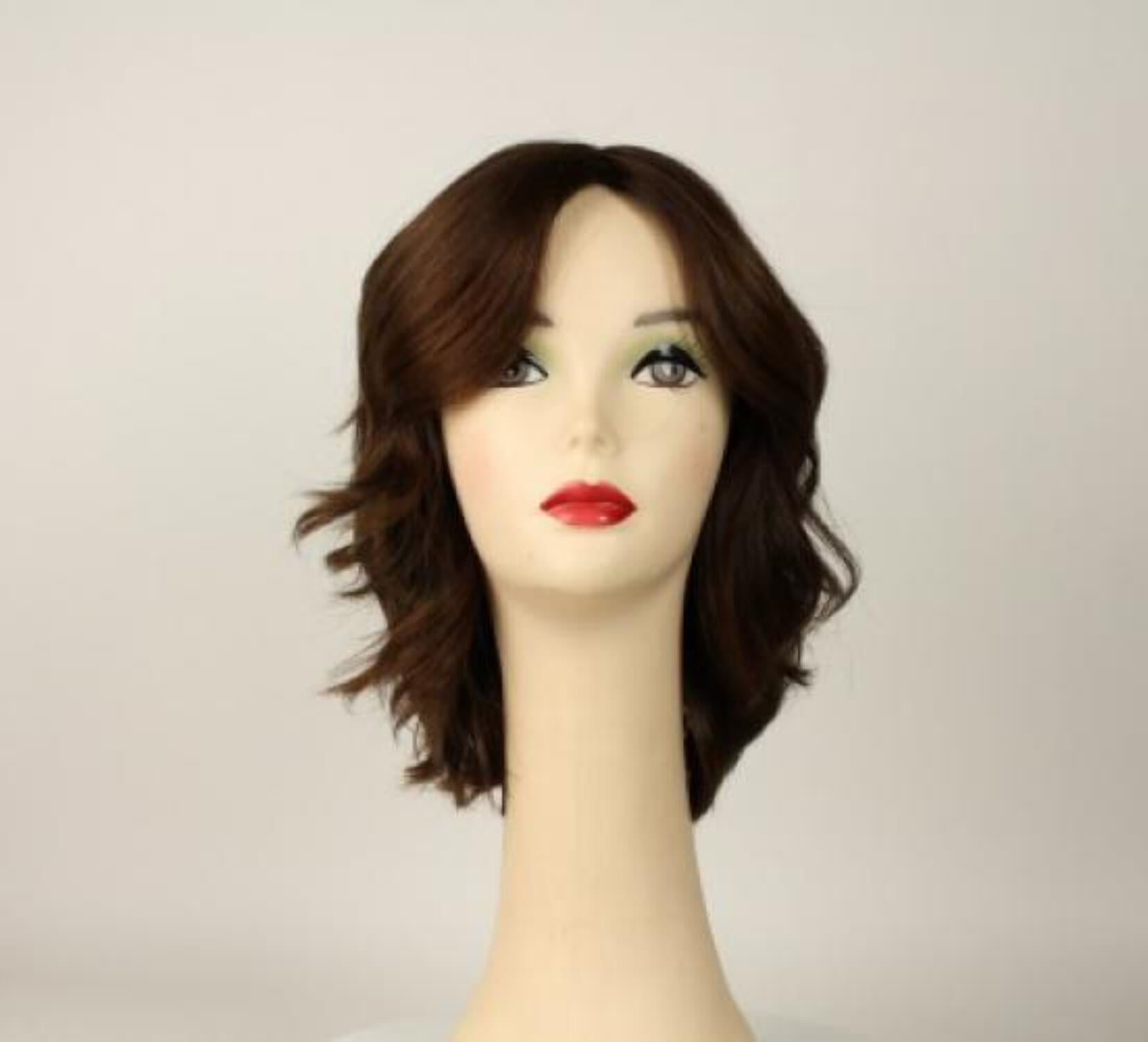 European Human Hair Freeda Wig Regina Brown With Reddish Highlights Multi-Directional Skin Top Size L