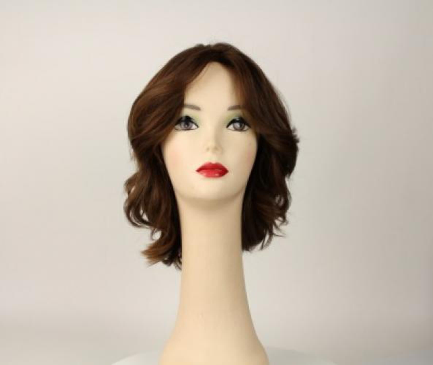 European Human Hair Freeda Wig Regina Brown With Reddish Highlights Multi-Directional Skin Top Size S