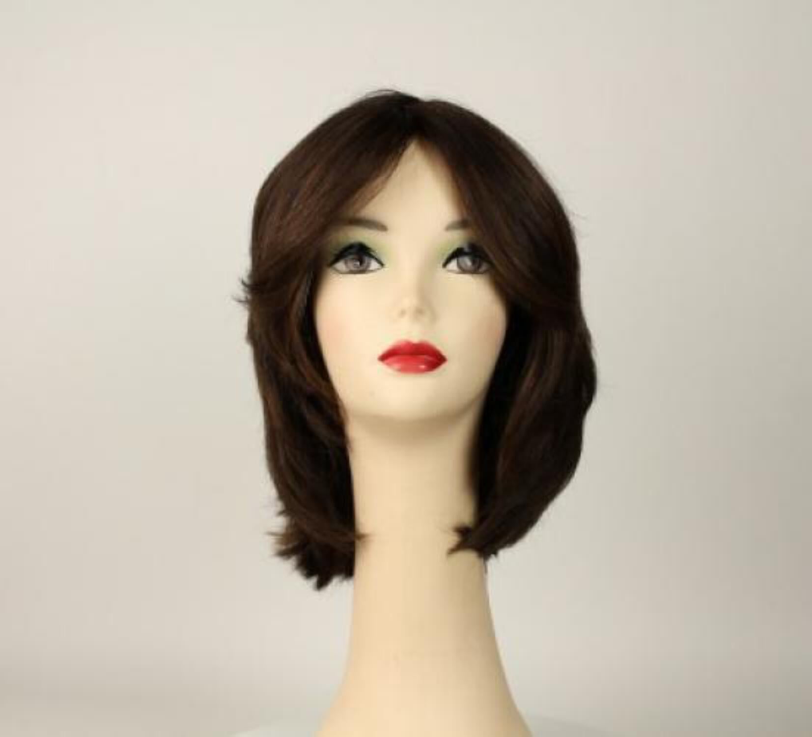 European Human Hair Freeda Wig Regina Dark Brown With Reddish Highlights Multi Skin Top Size L