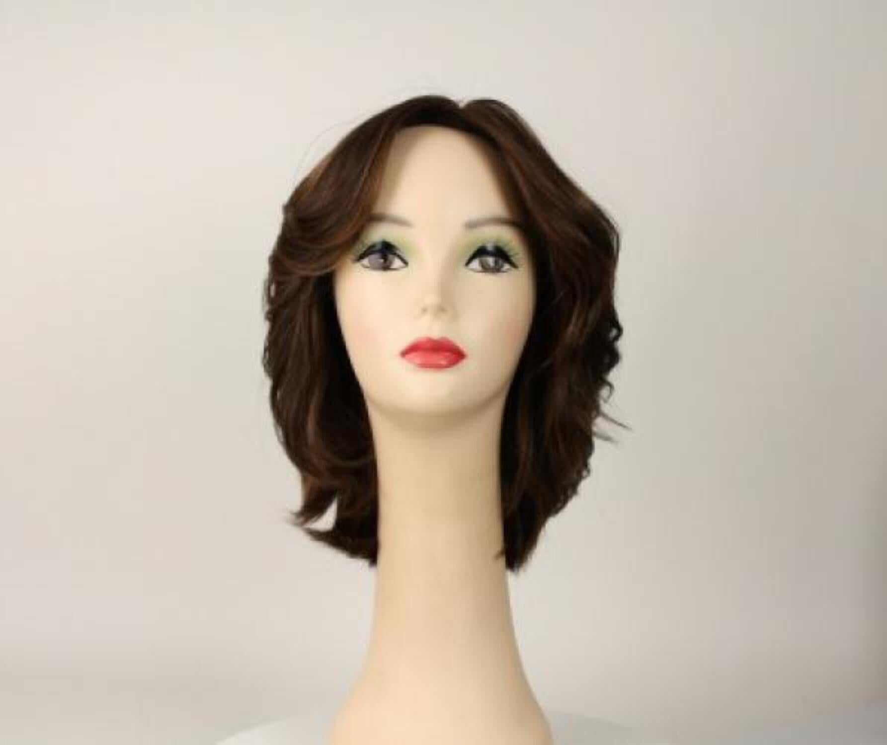 European Human Hair Freeda Wig Regina Medium Brown With Blonde Highlights Multi-Directional Skin Top Size M