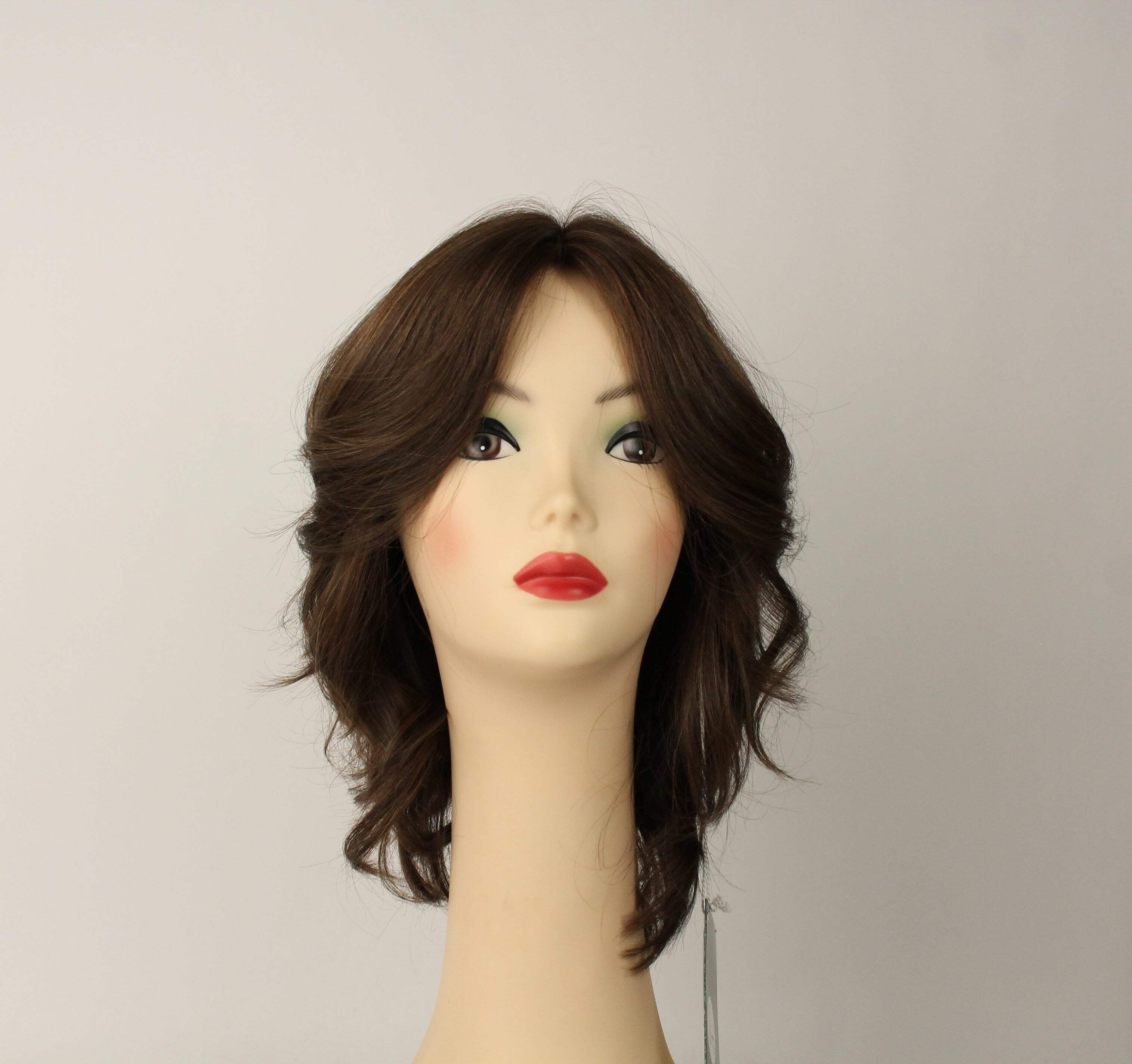 European Human Hair Freeda Wig Shlomit Medium Brown With Highlights Skin Top Size L