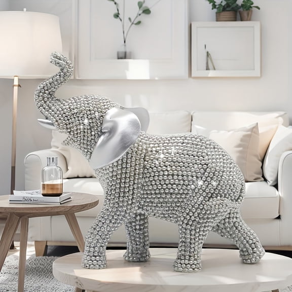European-Inspired Sparkling Silver Mini Elephant Figurine Home Decor Gift