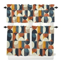 European, Kitchen Curtains and Valances Set, 3 Piece Kitchen Curtains Set 24 Inch Length, Abstract Rustic Multi Middle Century Patchwork Rod Pocket Curtains Tier Farmhouse Window Curtains