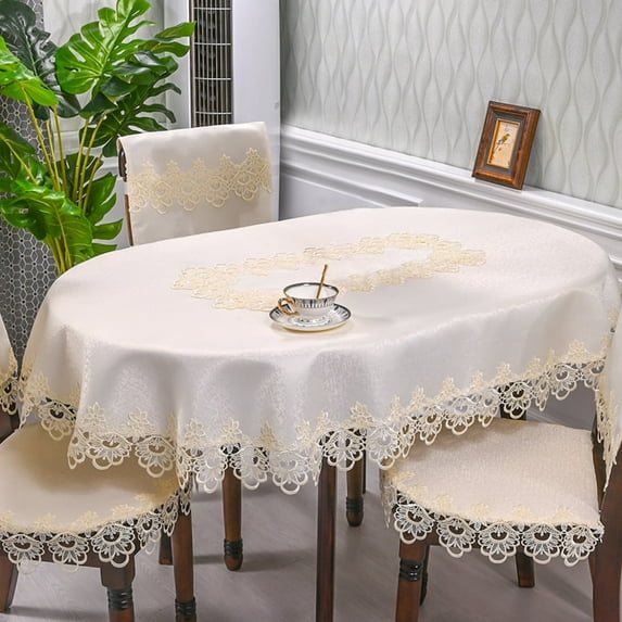 European Lace Round Tablecloth Elegant Minimalist Design for Dining Room Living Room Hotel Use Luxurious oval shape Table Cover