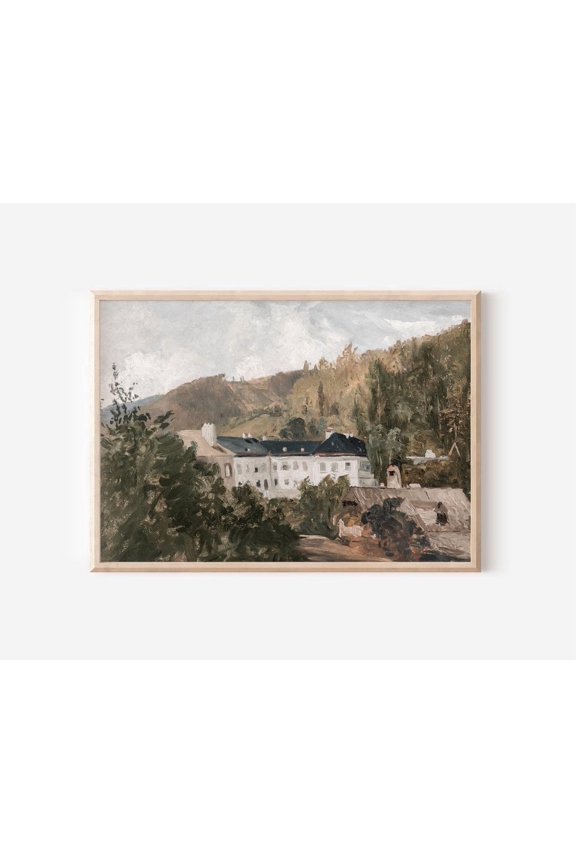 European Landscape Vintage Villa Landscape Wall Art Print Download Poster Mountain Painting Decor For Living Room Bedroom