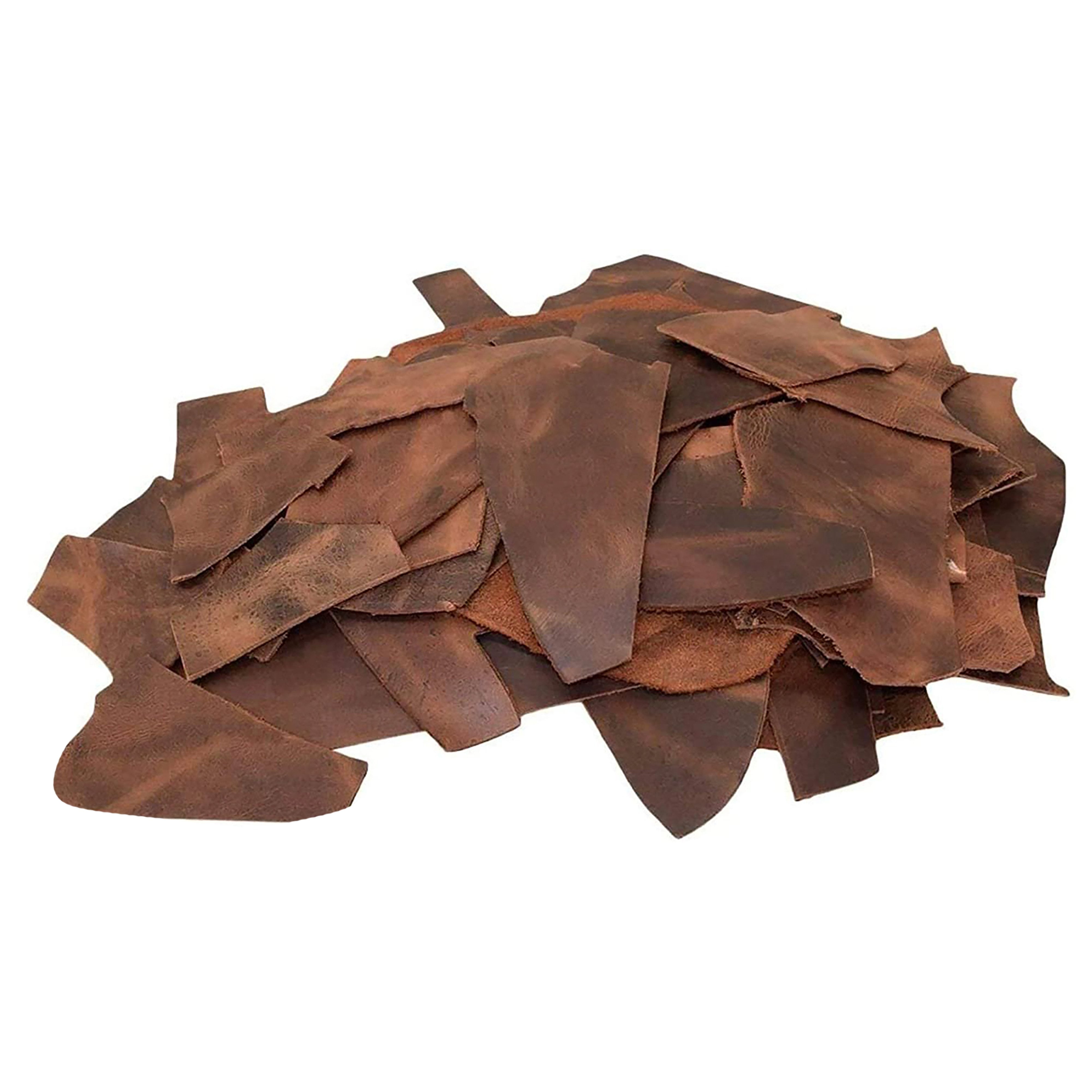  Leather Scraps - Pieces of Leather in Brown Ideal for
