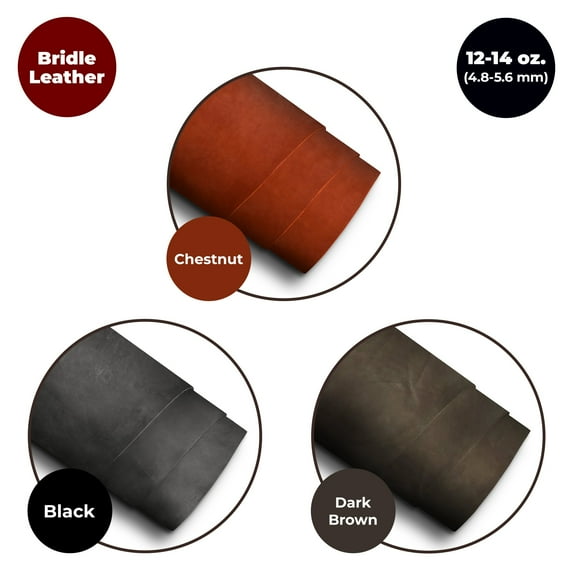 European Leather Works 12-14 oz4.8-5.6 mm Bridle Veg Tan Leather Pieces Cowhide Black 2PCS 2.5-4 SQ FT Tooling Thick Leather Material Sheets Belts, Holster, Saddle, Scraps, Shapes, Crafting