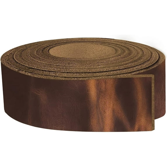 European Leather Works - Buffalo Belt Blanks 8-10 oz 3-4mm Size: 1"x50" 2.5x127cm - Vintage Cognac Color Full Grain Leather Belt Straps/Strips for Tooling, Holsters