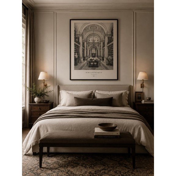 European Library Interior Wall Art Print, Unframed Paper Poster 24x36in