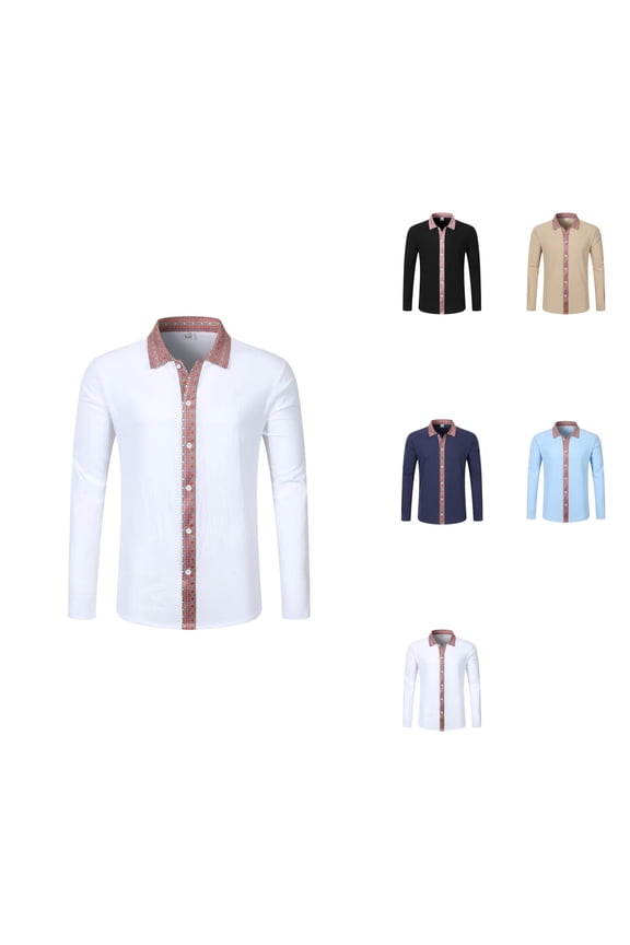 European & Linen Long Sleeve Shirt with Ethnic Pattern Patchwork, Women's Cotton Button-Down Dress Shirt, Casual Business Casual Blouse, Easy Care Dressy Top