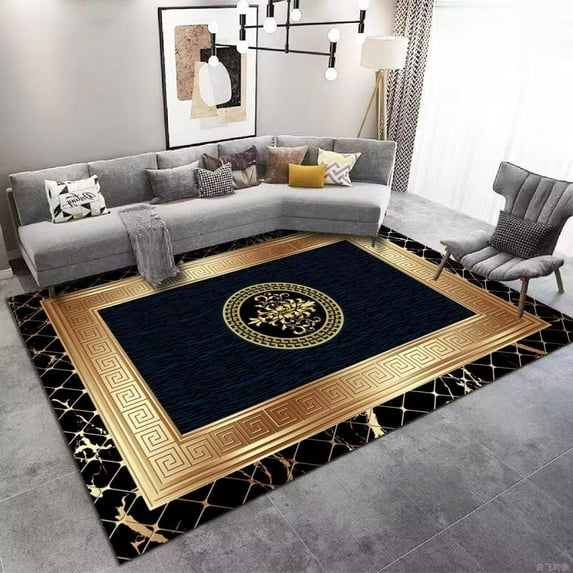 European Living Room ration Carpets Gold Black Frame Marble Rugs Luxury Bedroom Study r Rug Large Ar