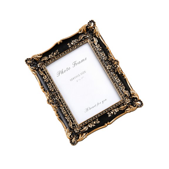 European-Look Photo Frame with Raised Flower Motifs, Contoured Border, and Gold-Colored Portrait Presentation Display