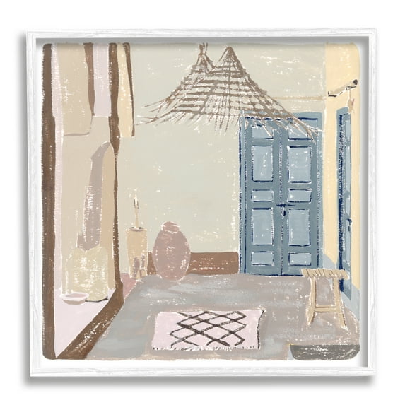 European Lounge Interior Soft Coastal City Room Town & City Framed Art Print Wall Art, 17x17