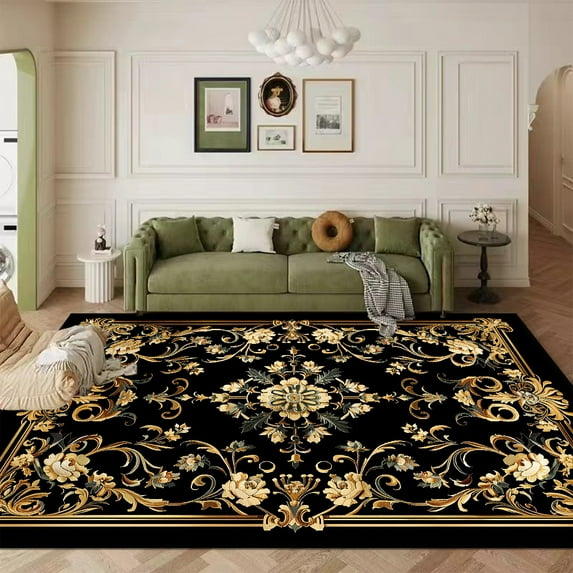 European Luxury Black Gold Carpet Living Room Large Rug ration Bedroom Bedside Rug Children's Play K