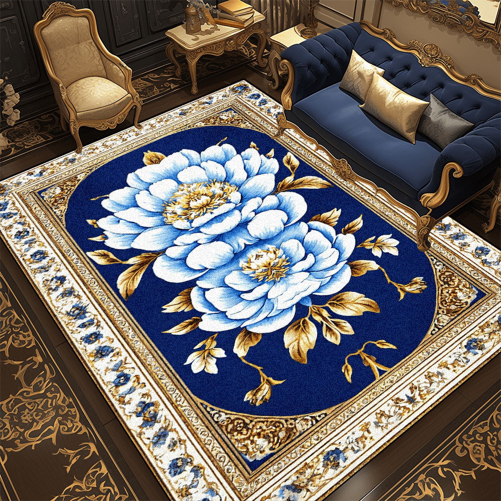 European Luxury Blue Soft Carpet Living Room ration Sofa Coffee Table ...
