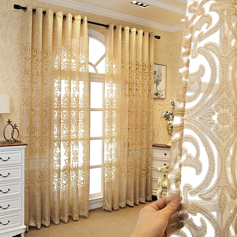 European Luxury Embroidered Hollow Yellow Curtains 96 inches Long for ...