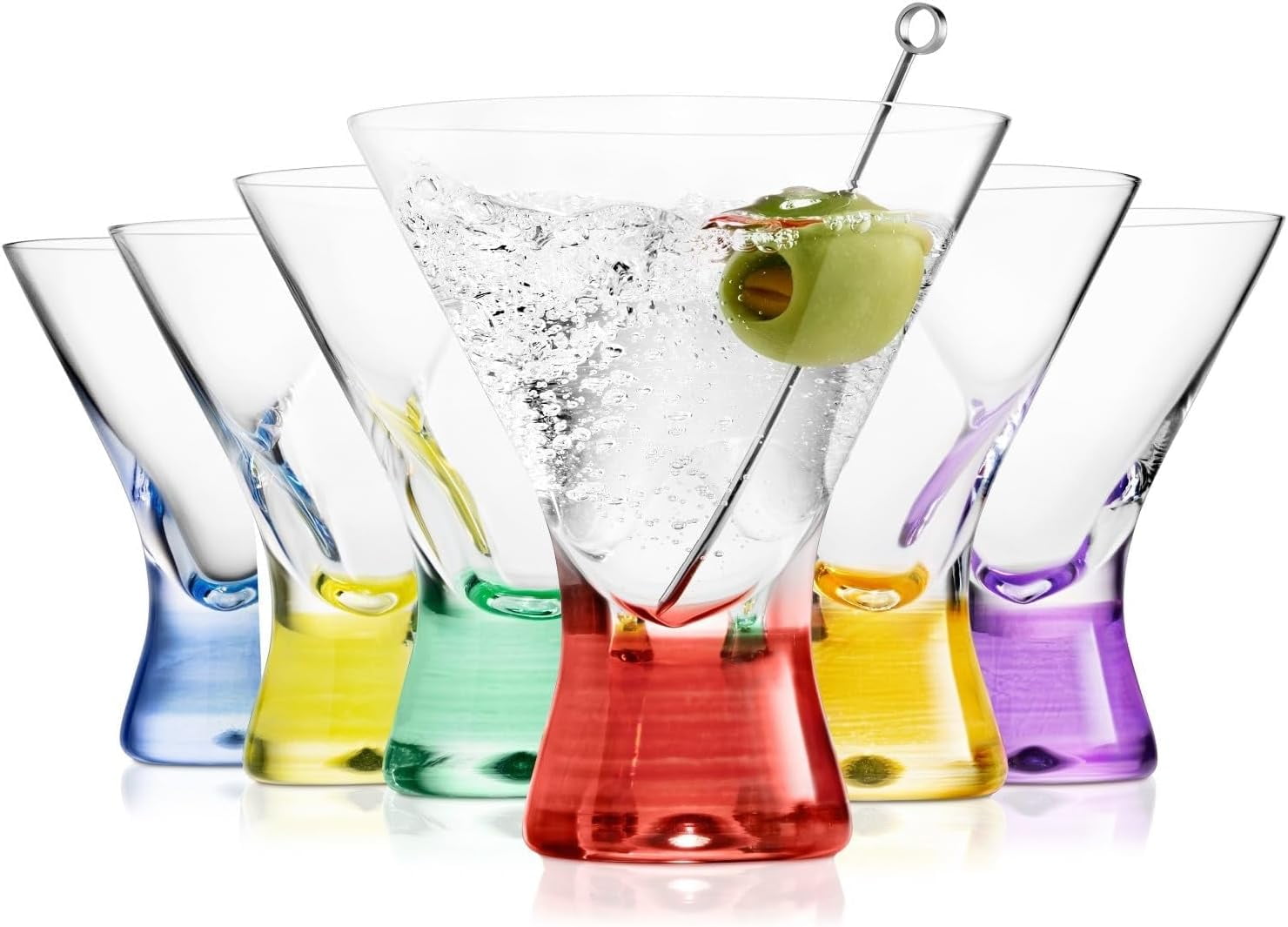 European Made Colored Martini Glasses Set of 6 Stemless Cocktail ...