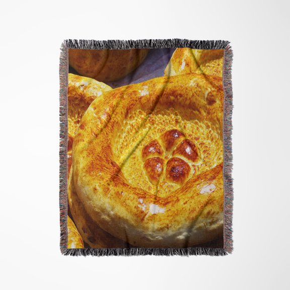 European Market. Hand Made Bread. Baguette., Woven Blanket