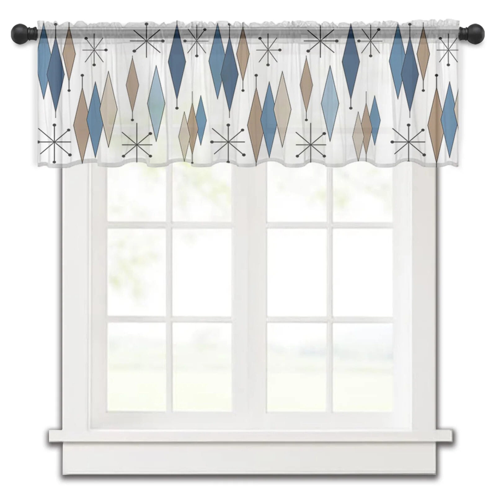 European Medieval Geometry Rhombus Rod Pocket Short Curtain Half ...