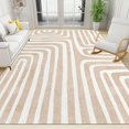 European Medieval Lines Area Rug, Beige Bohemian Geometric Stripes