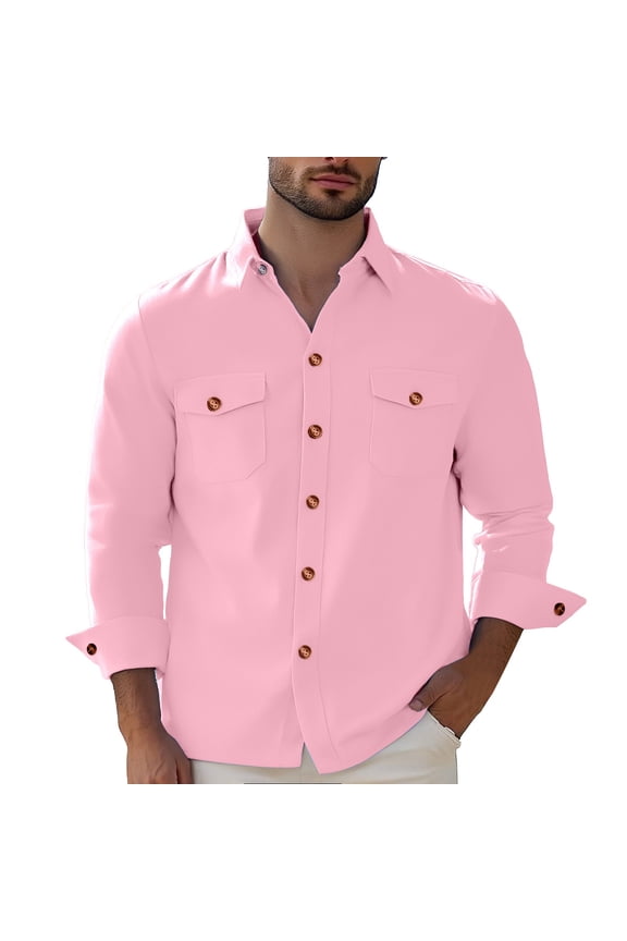European Men Casual Long Sleeved Shirt Double Pocket Cardigan Washed Water Knot Loose Business Trend Solid Color For Foreign Trade Men's Oversized Tshirts Workout T-Shirt