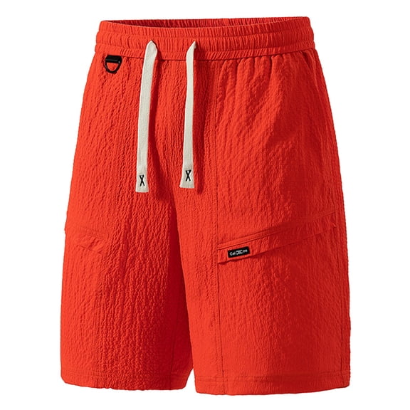 European Men's Casual Shorts High Elasticity Streetwear Loose Comfortable Trendy Sports Drawstring Wrinkled Solid Color Pocket Shorts Shorts Summer Casual Hiking Pants Elastic Waist