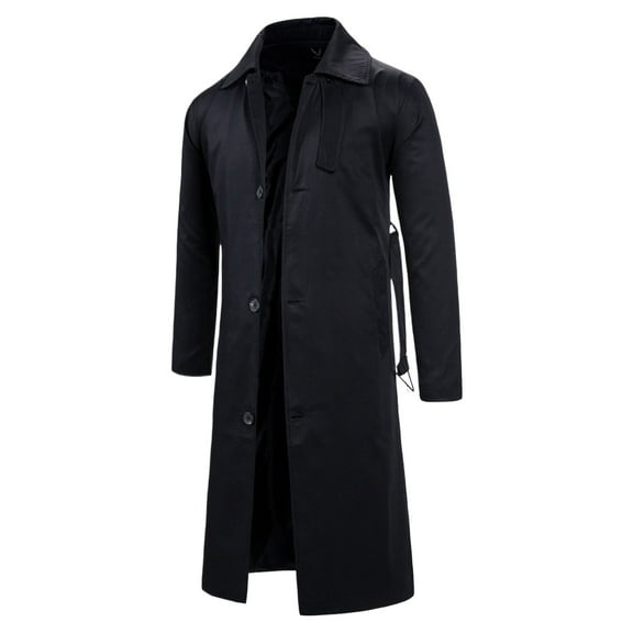 European Men's Long Trench Coat Windproof Lightweight Outdoor Casual Jacket with Hood