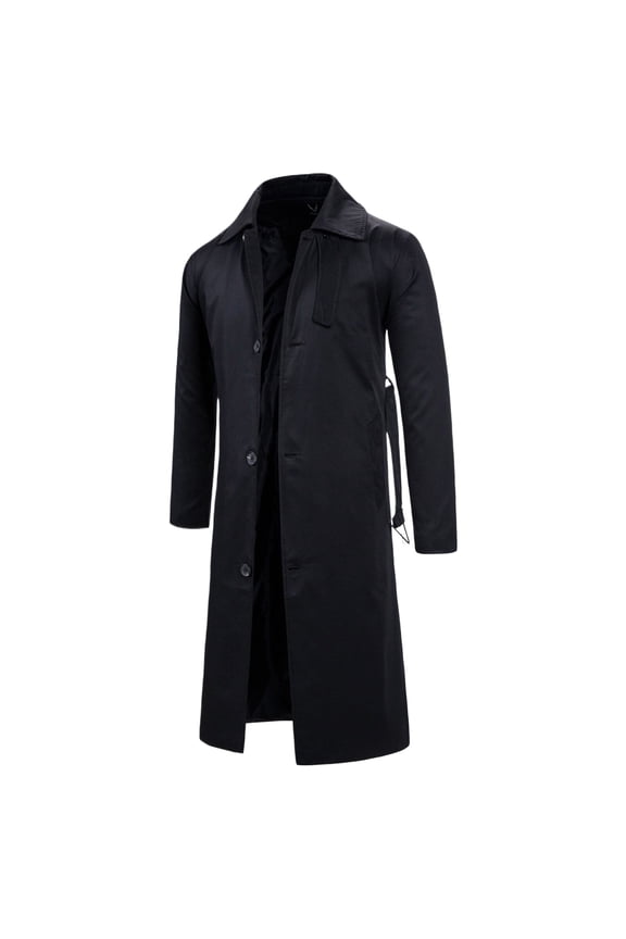 European Men's Long Trench Coat Windproof Lightweight Outdoor Casual Jacket with Hood