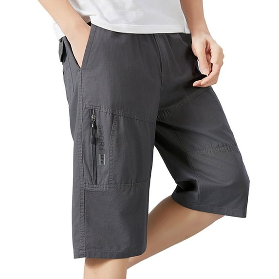 European Men's Solid Color Casual Loose Workwear Shorts Drawstring Waist, Pockets, Polyester, for Sports & Daily, Multiple Sizes