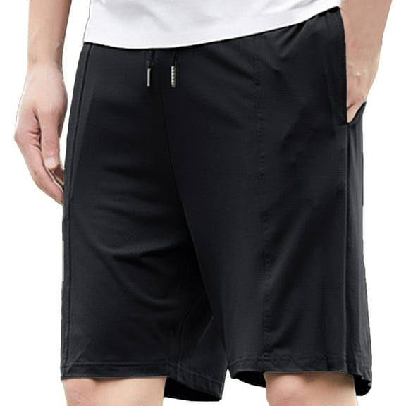 European Men's Stretch Honeycomb Mesh Five Quarter Pants, Drawstring Pocket, Casual Loose, Breathable, Ice Silk, Quick Drying, for Sports & Daily Wear, Multiple Sizes