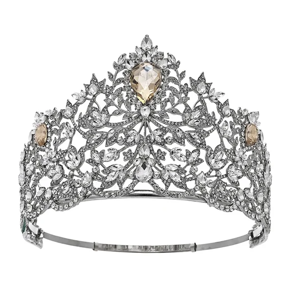European Miss World Beauty Queen Crown Adjustable Baroque Catwalk Bridal Rhinestone Tiaras Hair Accessories Wedding Round Diadem (4)