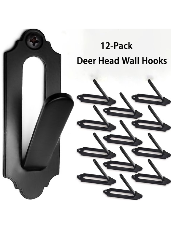 12 Pack European Mount Skull Hanger, Black Wall Mount Brackets with Installation Hardware for Deer, Pronghorn and Small Animal Skull Display