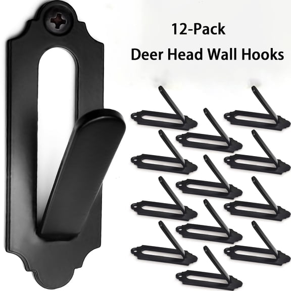 12 Pack European Mount Skull Hanger, Black Wall Mount Brackets with Installation Hardware for Deer, Pronghorn and Small Animal Skull Display