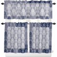 thumbnail image 1 of European Navy Blue Kitchen Curtains and Valances Set, Rod Pocket Curtains Tier Farmhouse Window Curtains 24 Inch Length, Boho Floral Formal Traditional Tribal 3 Piece Kitchen Curtains Set, 1 of 6