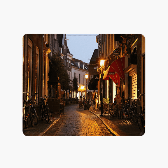 European Night Street Scene Mouse Pad 9.44 x 7.87 Inches Soft Polyester Desk Accessory for Office and Home Use