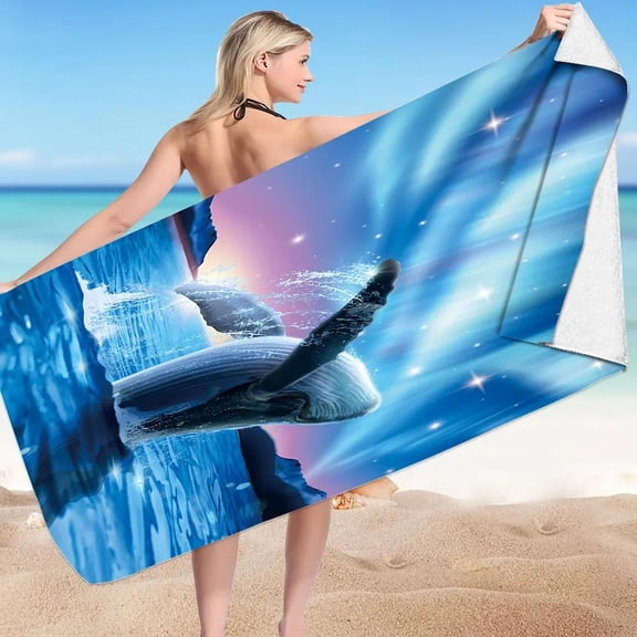 European Ocean Dolphin Pattern Beach Towel No Sand Free Quick Dry Surf Poncho Bath Summer Swimming Yoga Gym Camping Women Men (3)
