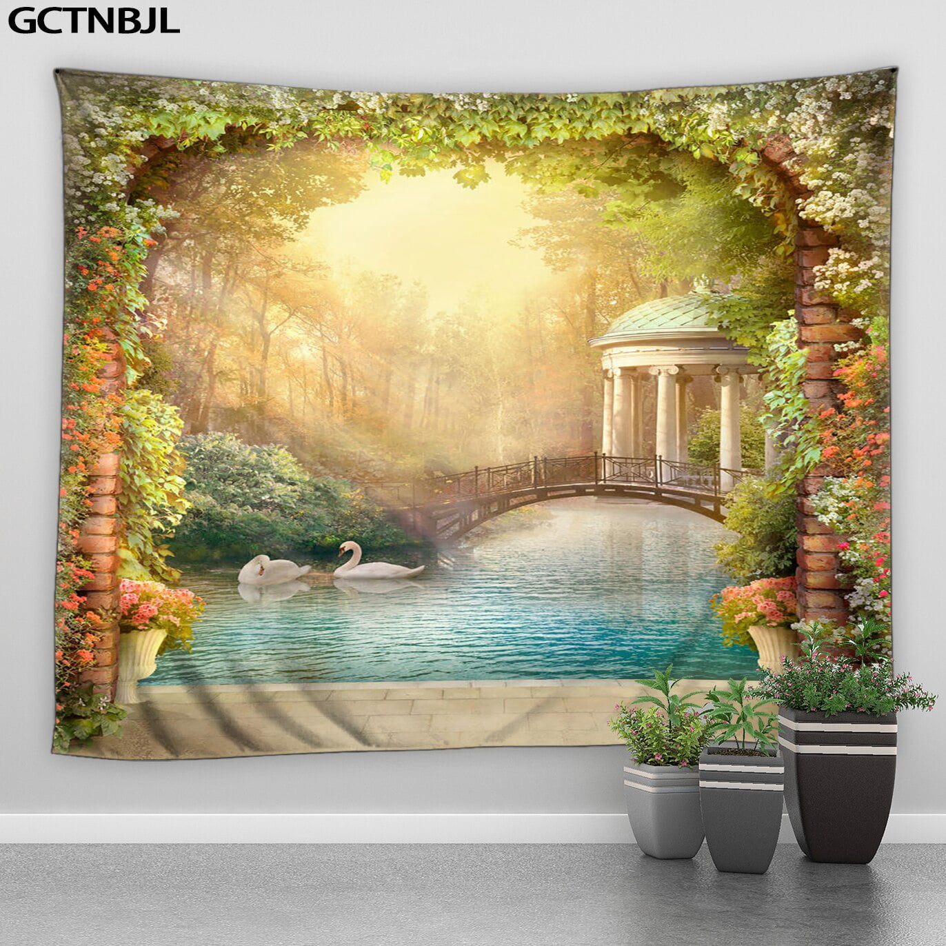 Tapisserie Murale Vintage - Paysage Floral - 127 X 89 Cm - Fabrication Européenne