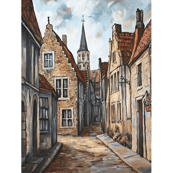 European Old Town Street Scene Canvas Painting/Wall ArtSuitable for Living RoomBedroomOfficeHallwayDining Room Decoration.