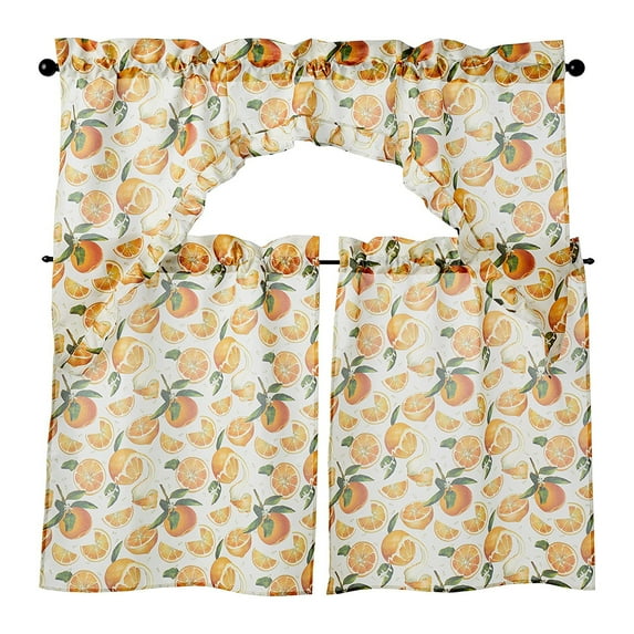 European Oranges Kitchen Curtain Set, Swag 60x36, Tiers 30x36 Inches