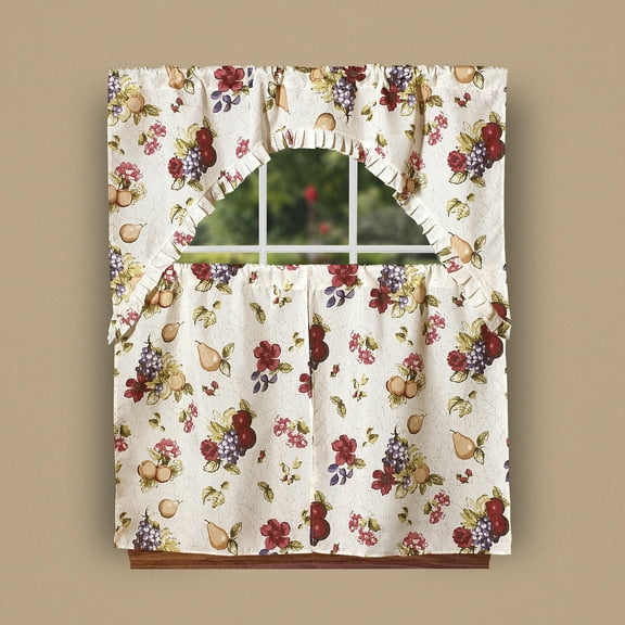 European Paradise Fruits Vintage Print 3pc Kitchen Curtain Set (60*36" Valance + 2pcs 30*36" Tiers)