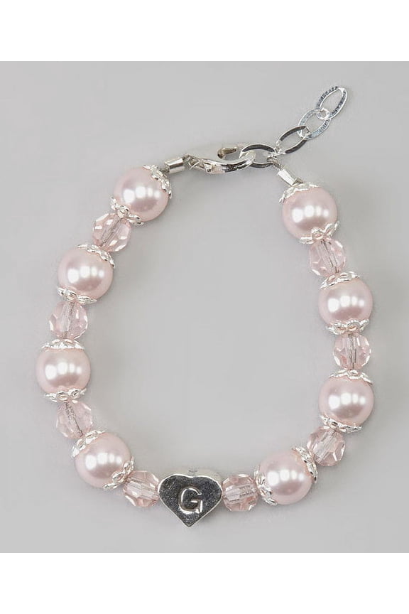 European Pink Pearls and Crystals with Personalized Sterling Silver Heart Initial Bracelet