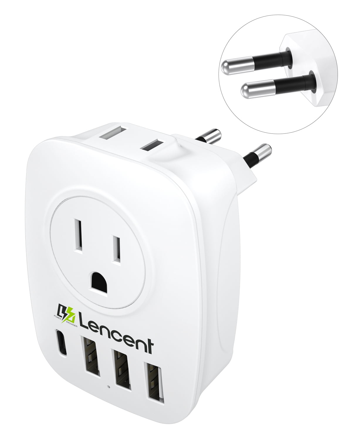 European Plug Adapter, LENCENT International Travel Power Plug with 2