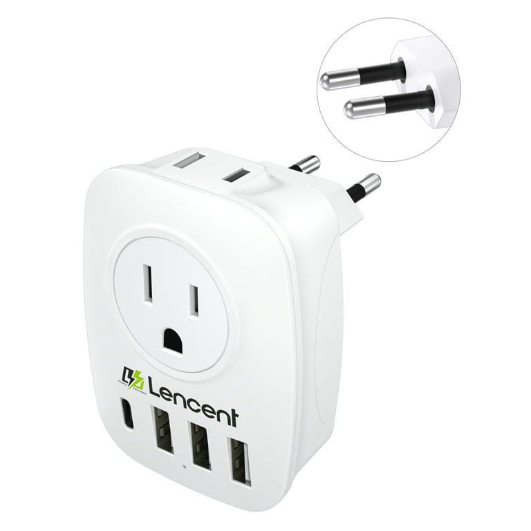 European Plug Adapter, LENCENT International Travel Power Plug with 2 AC  Outlets&3 USB Ports &1 USB C, US to Most of Europe EU Italy Spain France