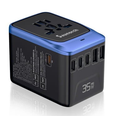 European Plug Adapter SAUNORCH International Power Plug Converter with Type C  All-in-one Universal Travel  Adapter for USA EU UK AUS