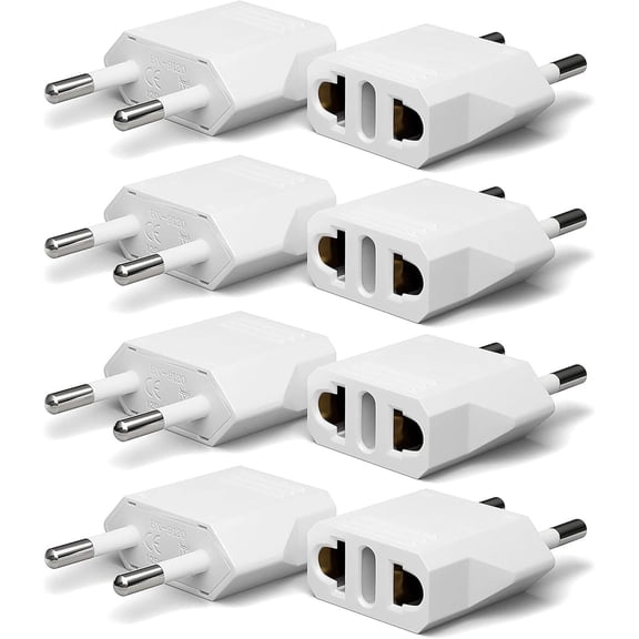 European Plug Adapter, Unbranded US to Europe Adapters, 8 Pack European Type C Adaptors, 110V to 220V Wall Outlet, Travel Power Plugs for EU/Asia Socket, Europe Pin Converter (White)