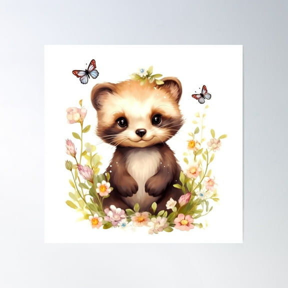 European Polecat Animal Clipart, European Animal, Continental Fauna Art, European Mammal, Local Wildlife, European Species Poster Wall Art, Modern Wall Decor For Living Room Bedroom, 17x17 UNFRAMED